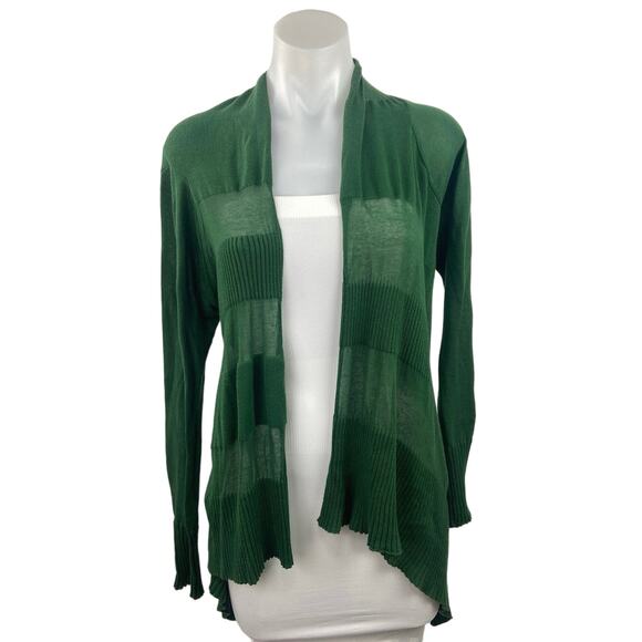 BCBGMaxazria Green Open Front Knit Chiffon High-Low Hem Semi Sheer Cardigan XS - Picture 1 of 5
